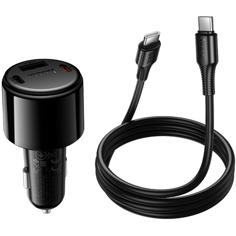 АЗП Hoco Z69B Vivido PD57W+QC3.0 (1USB-A/2C) + кабель Type-C to Type-C Black 3