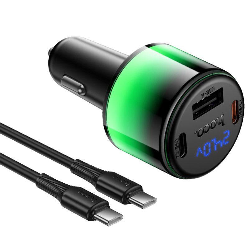 АЗП Hoco Z69A Vivido PD37W+QC3.0 (1USB-A/2C) + кабель Type-C to Type-C Black 6