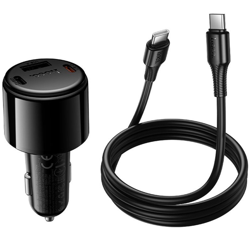 АЗП Hoco Z69A Vivido PD37W+QC3.0 (1USB-A/2C) + кабель Type-C to Type-C Black 3