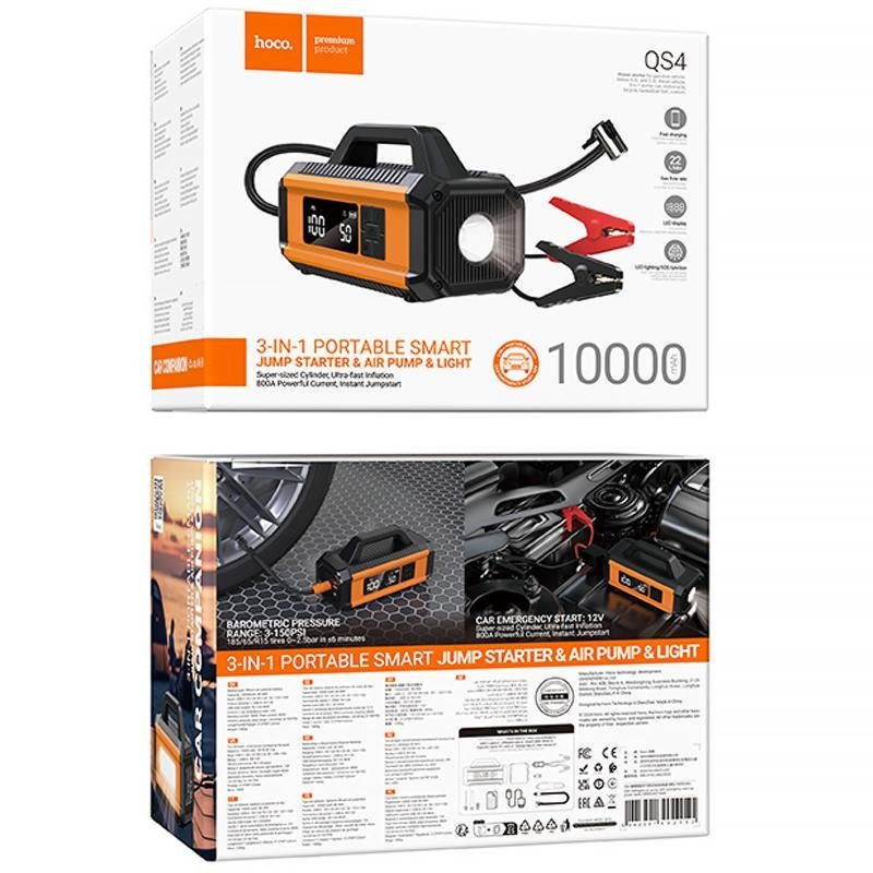 Пусковий пристрій + насос для автомобіля Hoco QS4 Intelligent Starter and Air Pump 10000 mAh Black 6