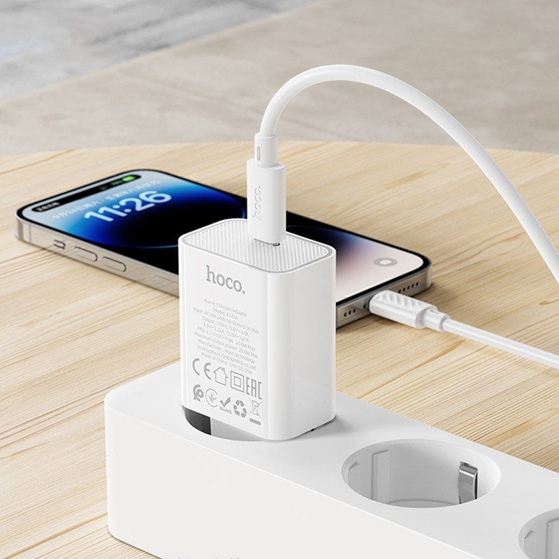 МЗП Hoco C143A Benefit PD20W (1USB-C) + кабель Type-C to Type-C White 8