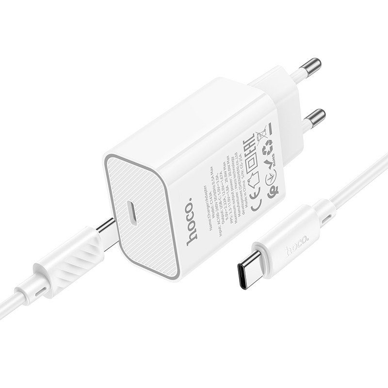 МЗП Hoco C143A Benefit PD20W (1USB-C) + кабель Type-C to Type-C White 3