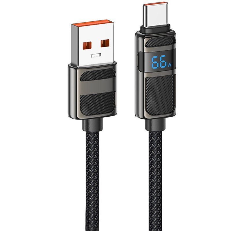 Дата кабель Hoco U137 Line with display USB to Type-C 5A/66W (1.2m) Black