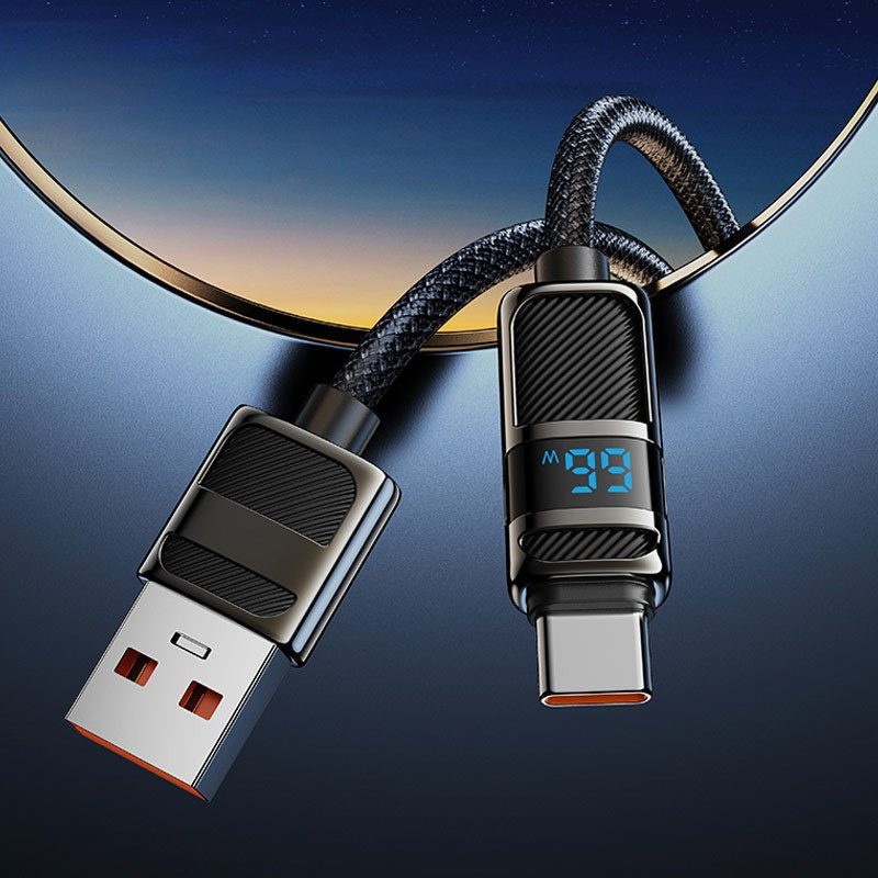 Дата кабель Hoco U137 Line with display USB to Type-C 5A/66W (1.2m) Black 6
