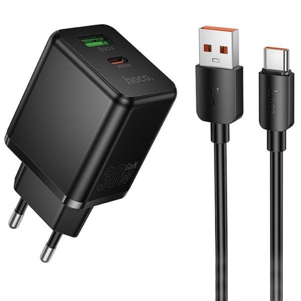 МЗП Hoco C157A Smart PD30W+QC3.0 (1USB-A/1C) + кабель USB to Type-C Black