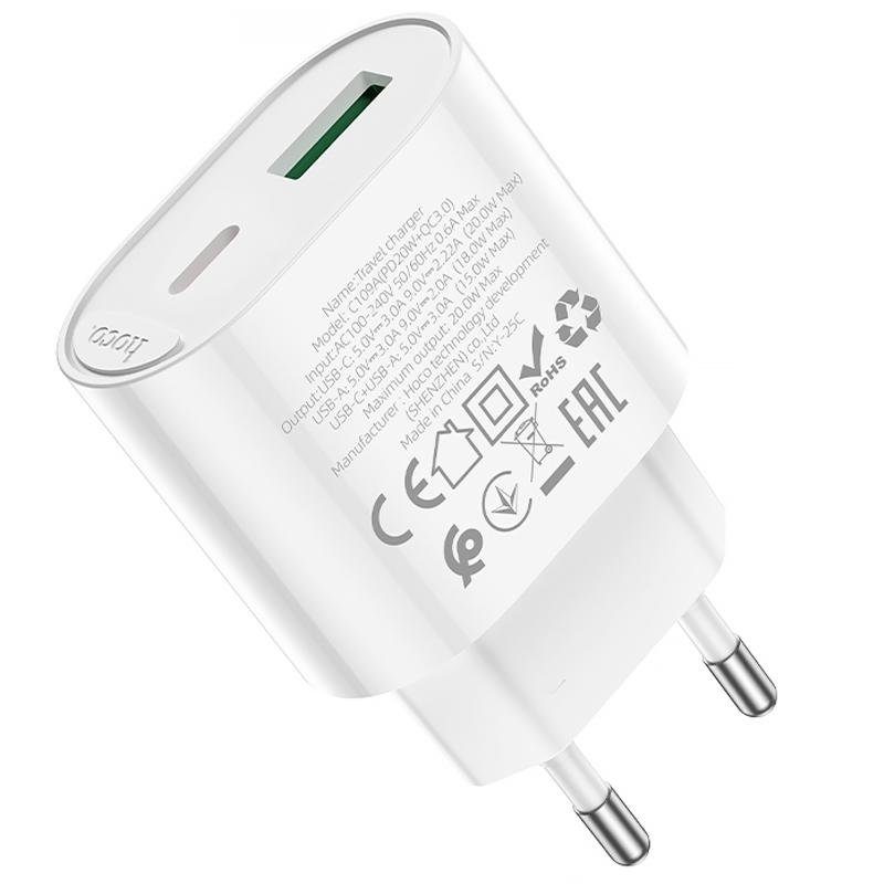 МЗП Hoco C109A Fighter PD20W+QC3.0 (1USB-A/1C) White 6