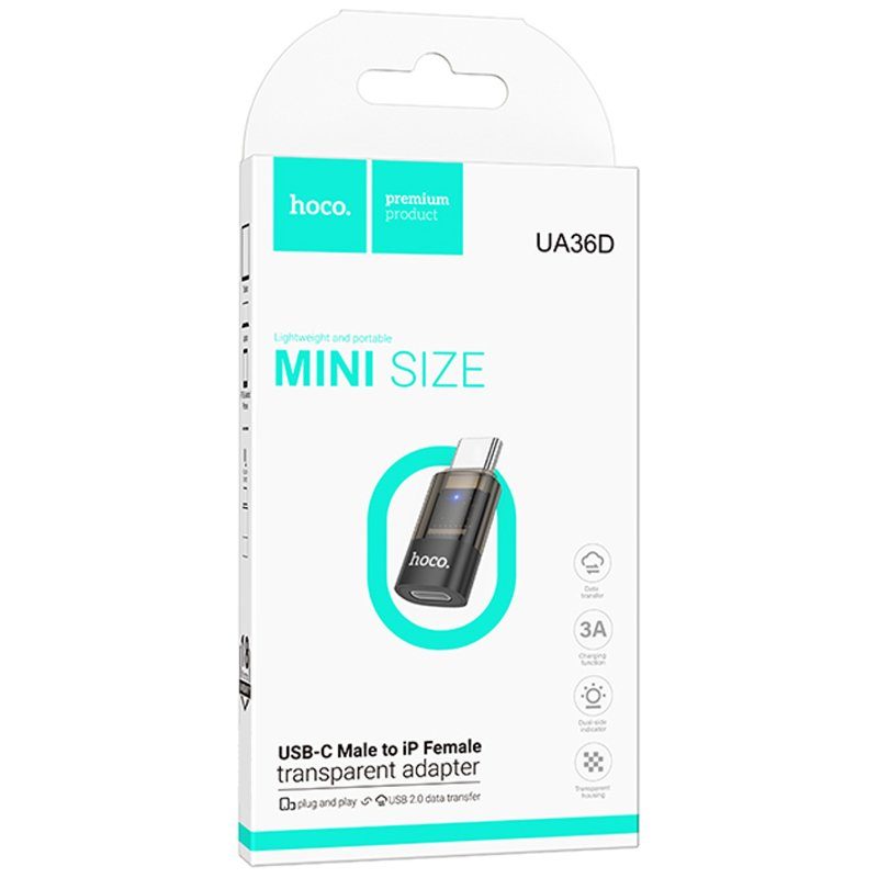 Перехідник Hoco UA36D Type-C male to Lightning female Black 2