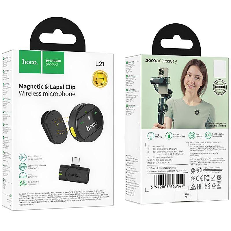 Петличний бездротовий мікрофон Hoco L21 Charm Type-C Black 5