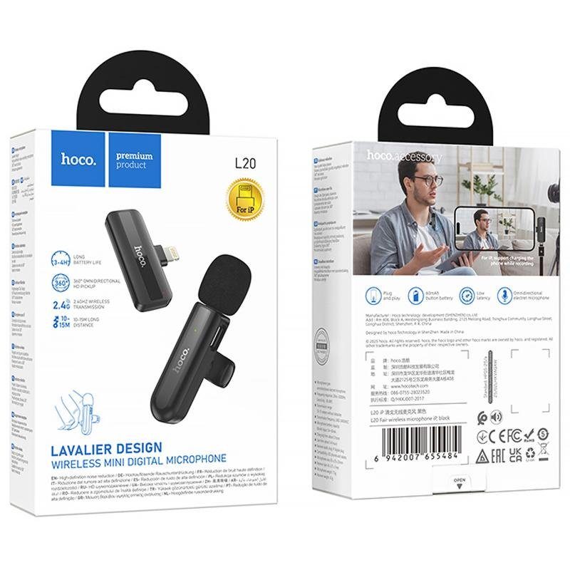 Петличний бездротовий мікрофон Hoco L20 Fair Lightning Black 2