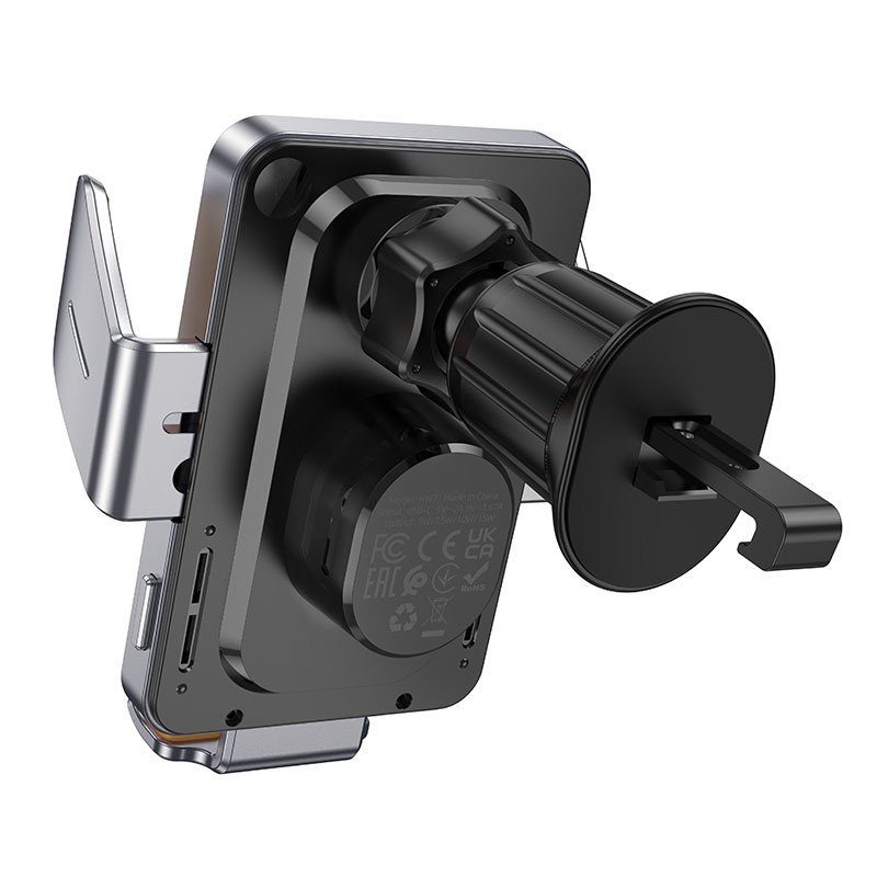 Автотримач з БЗП Hoco HW7 Transparent Discovery 15W (air outlet) Metal gray 5