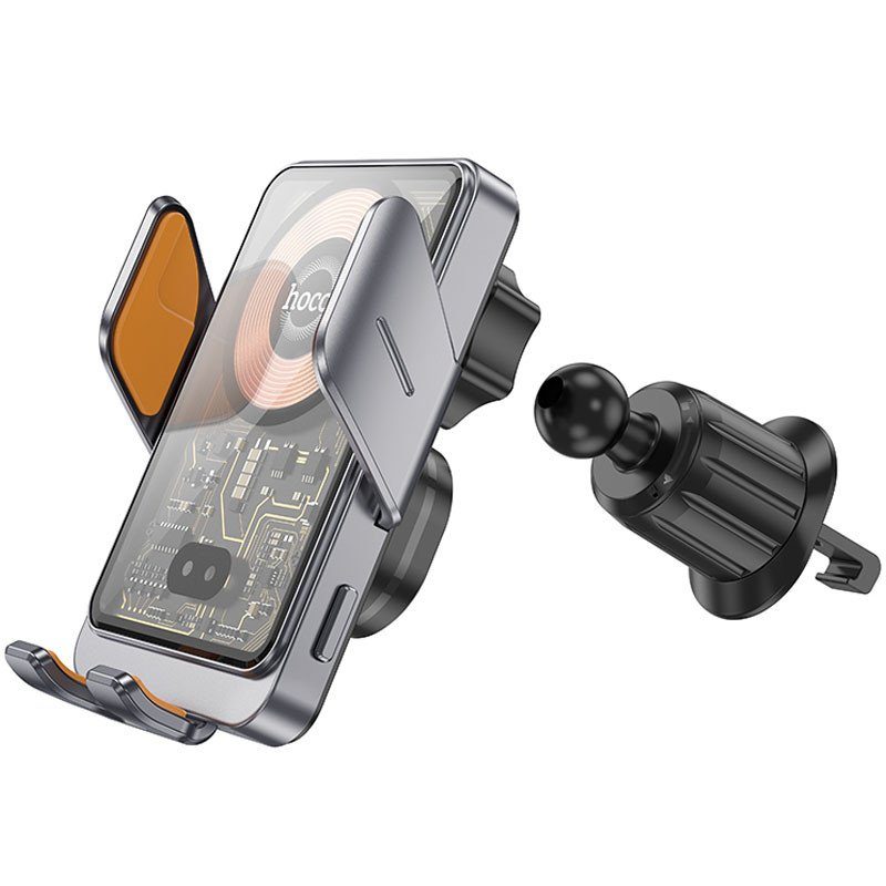Автотримач з БЗП Hoco HW7 Transparent Discovery 15W (air outlet) Metal gray 4