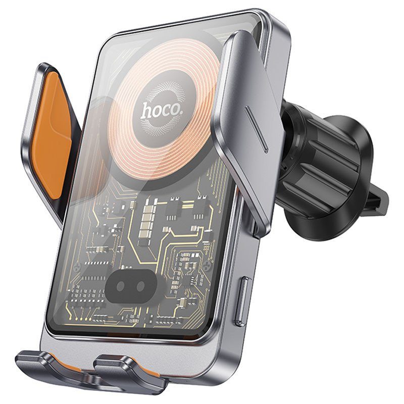 Автотримач з БЗП Hoco HW7 Transparent Discovery 15W (air outlet) Metal gray