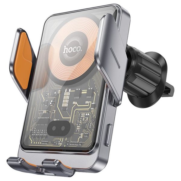 Автотримач з БЗП Hoco HW7 Transparent Discovery 15W (air outlet) Metal gray
