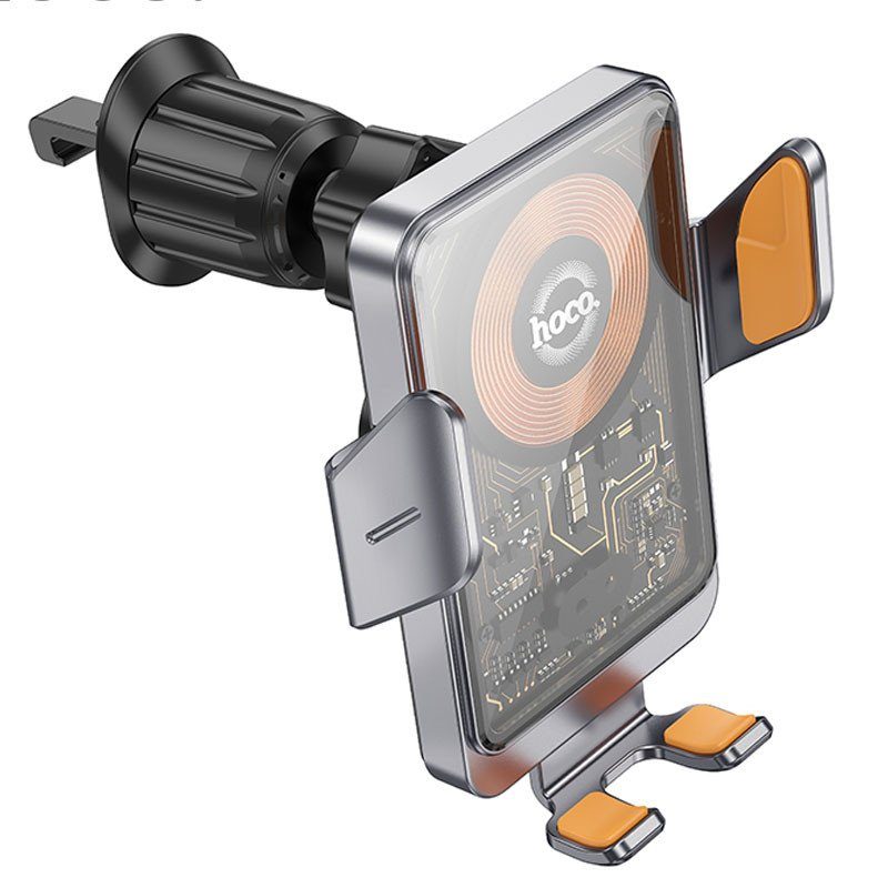 Автотримач з БЗП Hoco HW7 Transparent Discovery 15W (air outlet) Metal gray 3