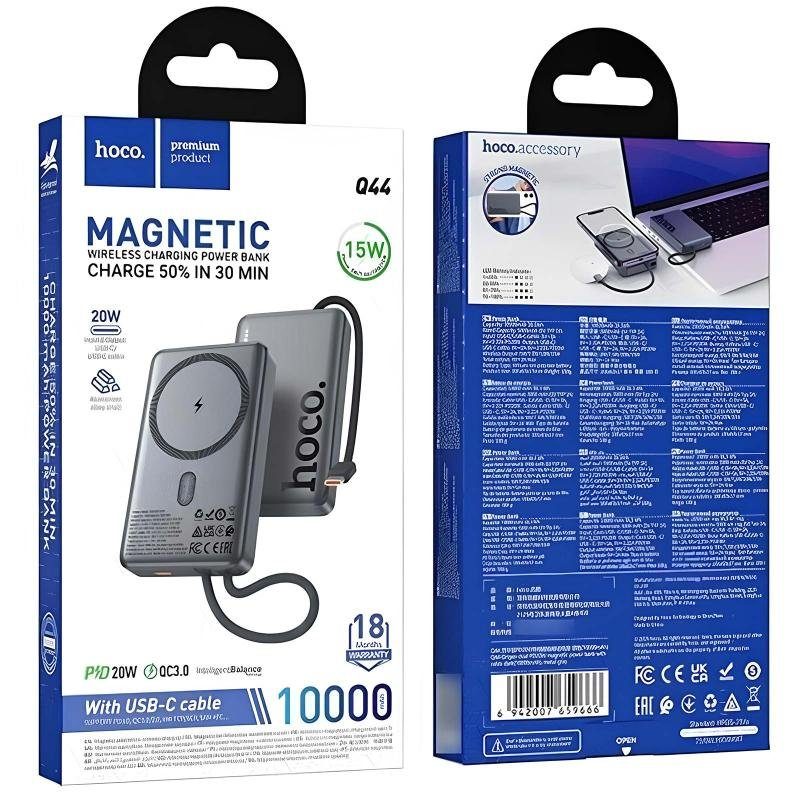 Портативний ЗП Power Bank Hoco Q44 Origen PD45W з БЗП with cable 10000 mAh Metal gray 5