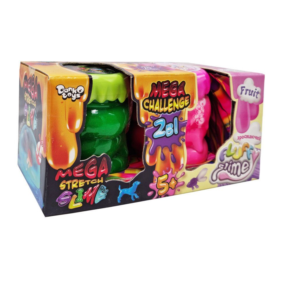 В'язка маса "2 в 1 "Mega Stretch Slime" та "Fluffy Slime" FLS-03-01U укр Зелено-рожевий
