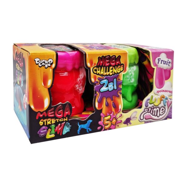 В'язка маса "2 в 1 "Mega Stretch Slime" та "Fluffy Slime" FLS-03-01U укр Рожево-зелений