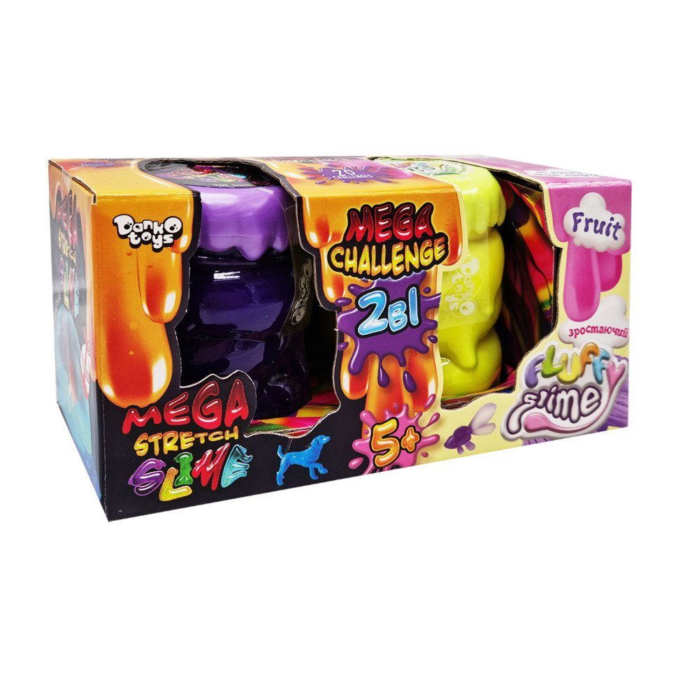 В'язка маса "2 в 1 "Mega Stretch Slime" та "Fluffy Slime" FLS-03-01U укр Фіолетово-жовтий