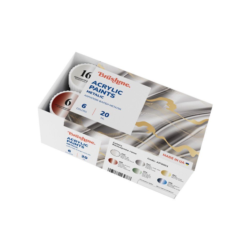 Акрилова фарба металік Набір 3001 Brushme AP3001 6 кольорів 2