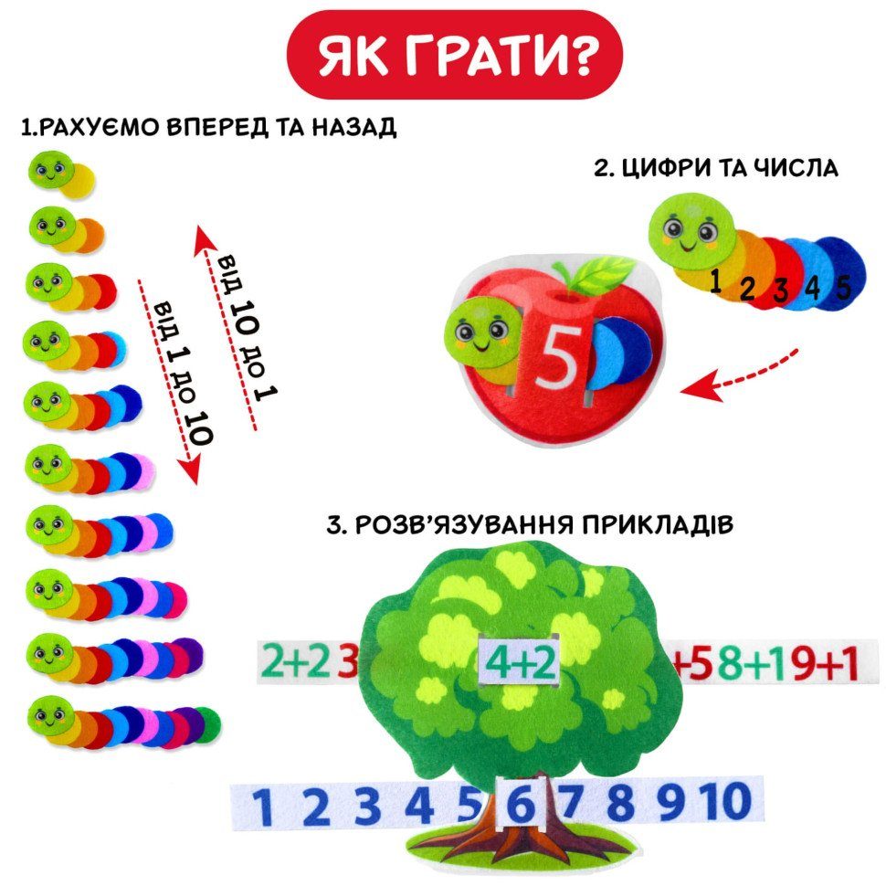 Розвивальна гра для дітей "Фруктова математика" ME5032-15, 2в1 фетрові деталі 4