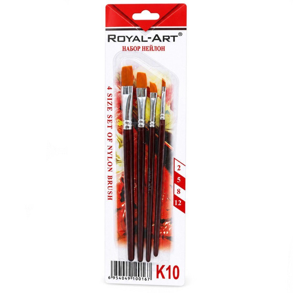 Набір плоских пензлів Royal-Art RA-K10 нейлон, упаковка 4 шт, №2, №5, №8, №12