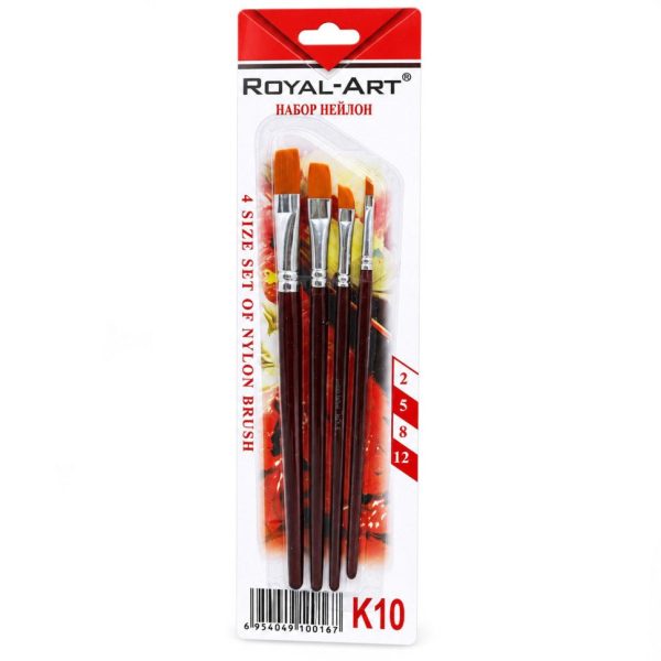 Набір плоских пензлів Royal-Art RA-K10 нейлон, упаковка 4 шт, №2, №5, №8, №12
