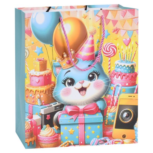 Пакет подарунковий Happy Birthday Котик MK 5949-M-4 розмір 32х26х10 см