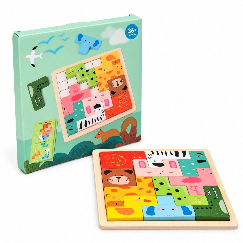 Деревянная логическая гра Animal Tetris C9405 с заданиями, 11 фігурок тварин 2