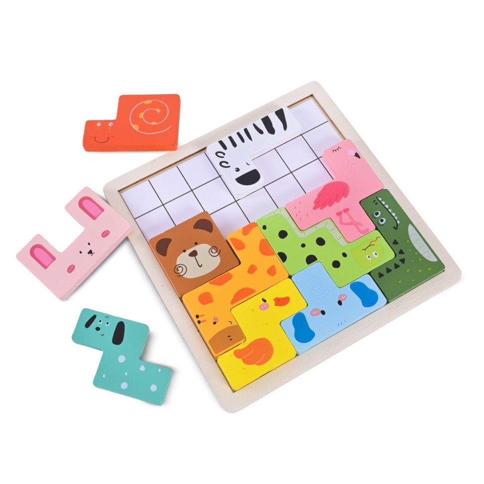 Деревянная логическая гра Animal Tetris C9405 с заданиями, 11 фігурок тварин 3