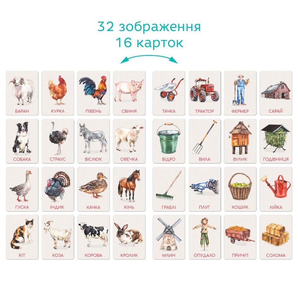 Дитячий набір навчальних карток Монтессорі "Ферма" 301233, 32 зображення 4