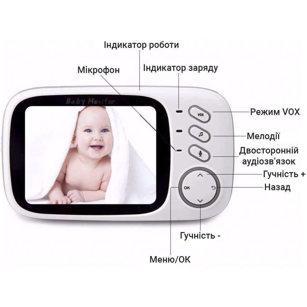 Відеоняня зі зворотним зв'язком бездротова Baby Monitor VB603, HD720P, 3,2" 3
