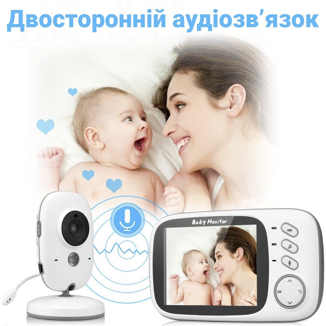 Відеоняня зі зворотним зв'язком бездротова Baby Monitor VB603, HD720P, 3,2" 8