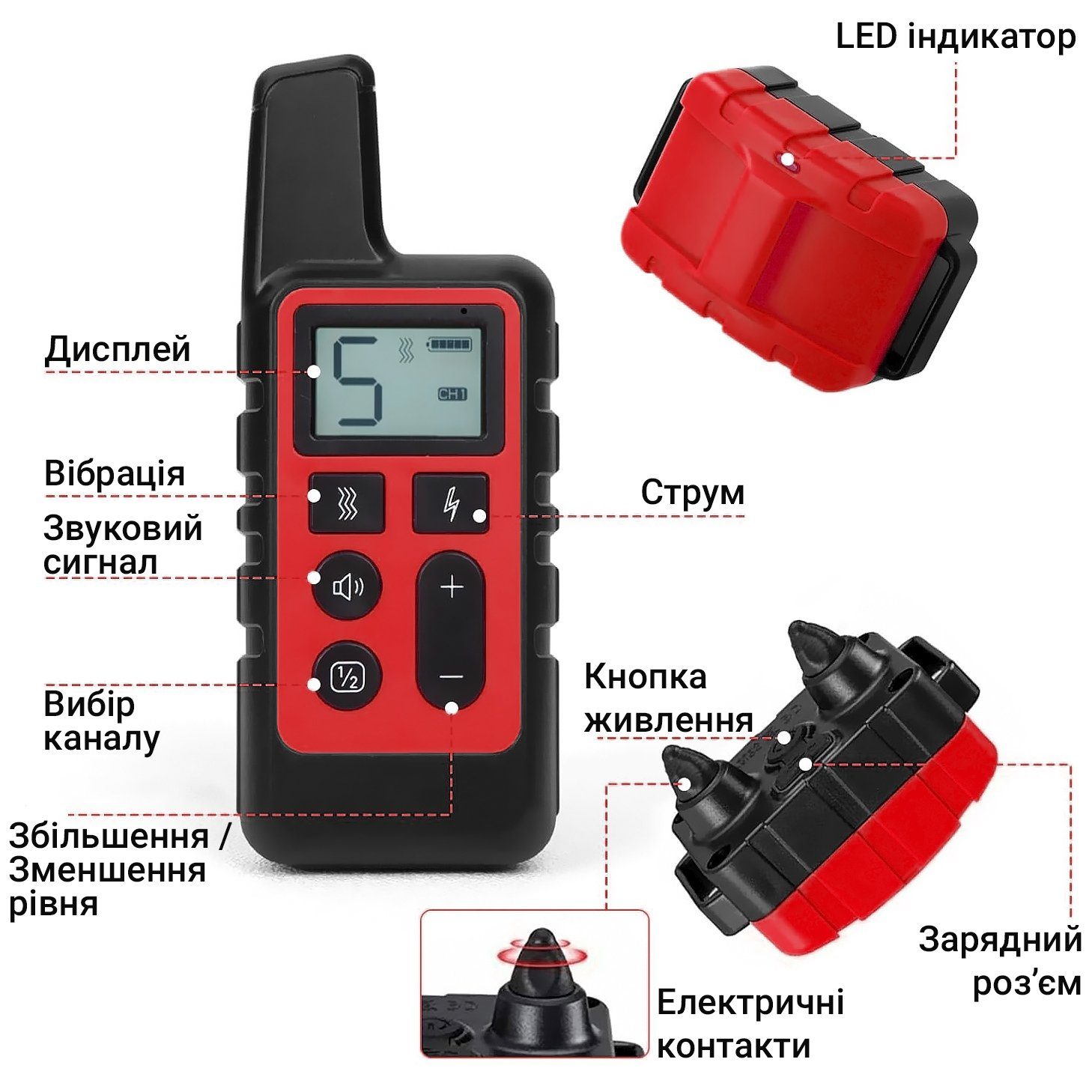 Електронашийник для дресирування собак iPets DTC-500 водостійкий, до 500 метрів, червоний 3