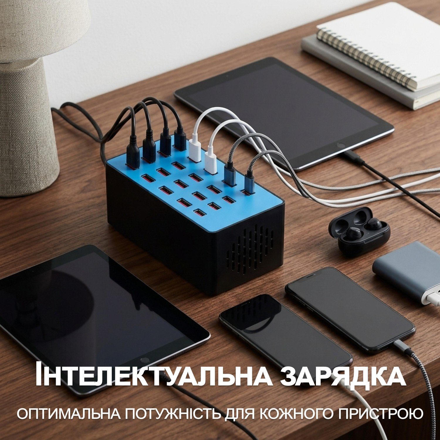 Мультизарядний пристрій на 20 USB портів Addap MCS-A5+, док-станція, 100W, blue 5