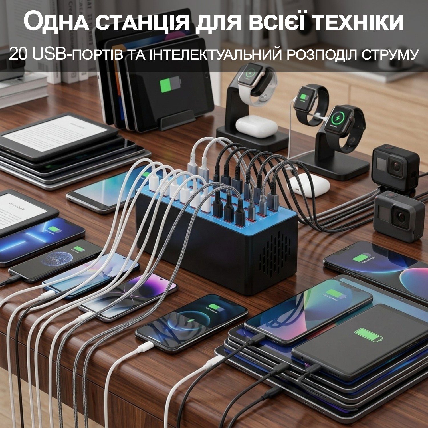 Мультизарядний пристрій на 20 USB портів Addap MCS-A5+, док-станція, 100W, blue 4