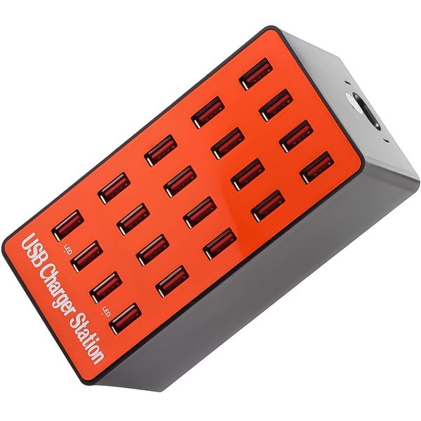 Мультзарядний пристрій на 20 USB портів Addap MCS-A5, док-станція, 80W, помаранчева