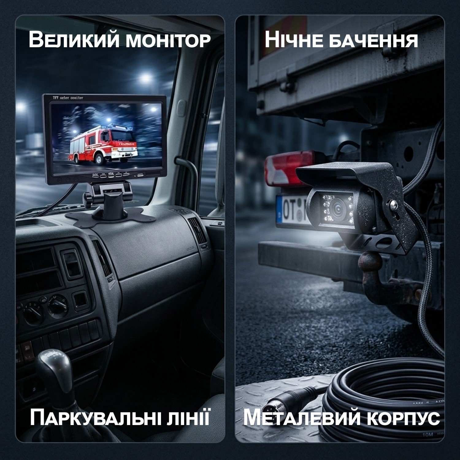 Камера заднього виду з монітором 7" дюймів Podofo F0505, паркувальний комплекс для вантажних авто, кабель 20м 5