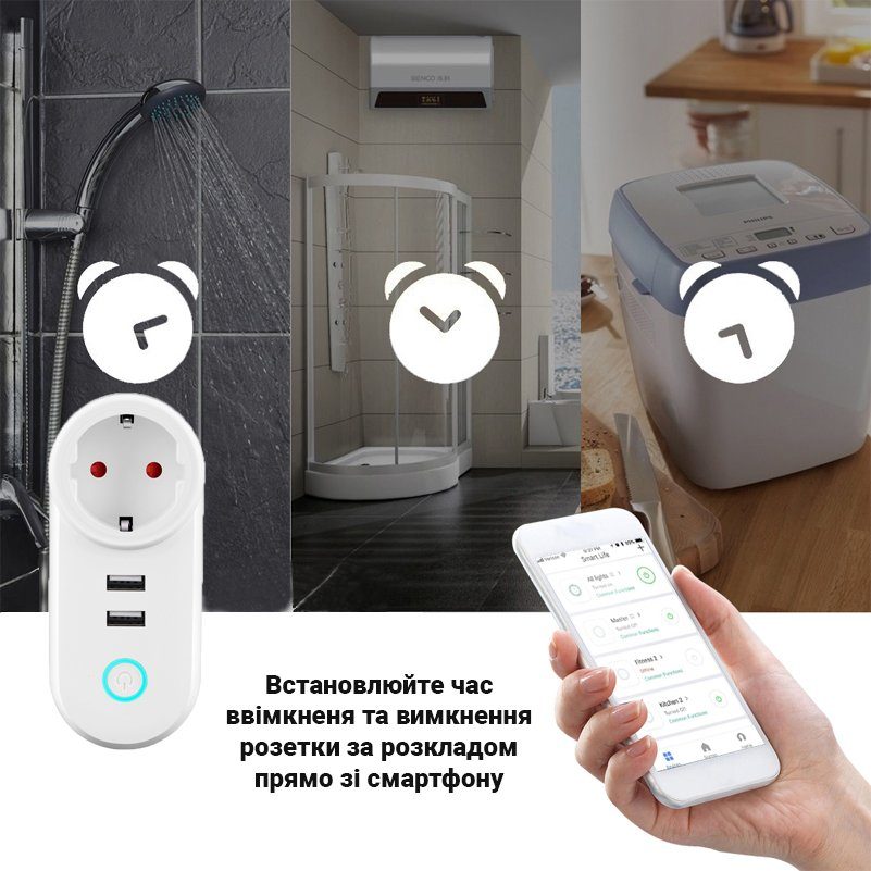 Розумна Wifi розетка USmart IS-02w з USB роз'ємами, 16А, підтримка Tuya, Android / iOS 11