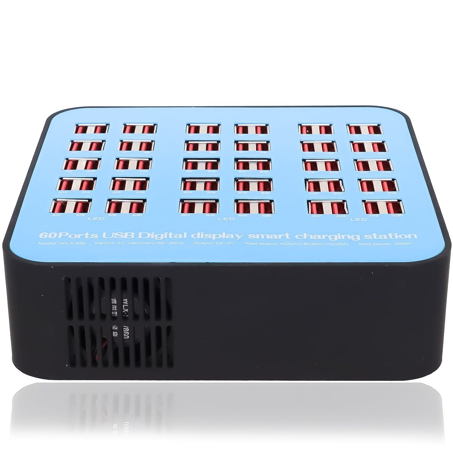 Мультизарядний пристрій на 60 USB портів Addap WLX-860, док-станція, 300W, blue 4