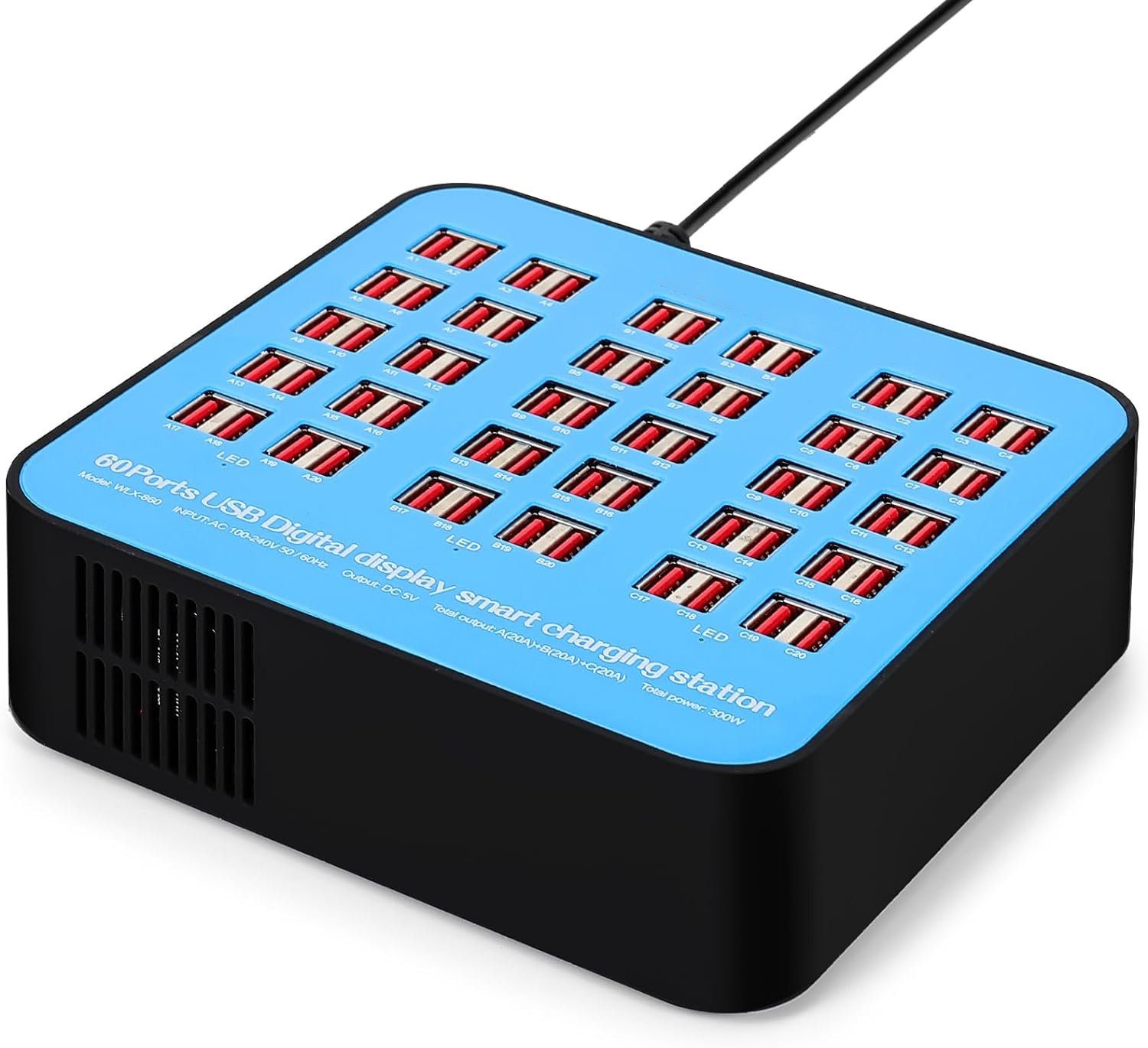 Мультизарядний пристрій на 60 USB портів Addap WLX-860, док-станція, 300W, blue 6