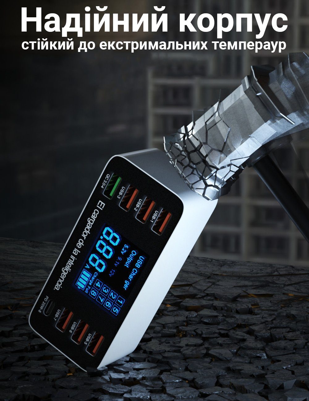 Мультизарядний пристрій на 8 портів Addap WLX-A9P, МЗП з дисплеєм, 60W 7