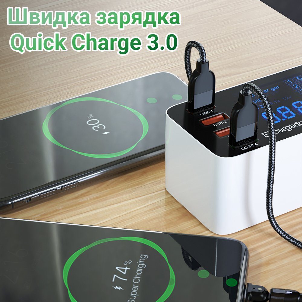 Мультизарядний пристрій на 8 портів Addap WLX-A9P, МЗП з дисплеєм, 60W 5
