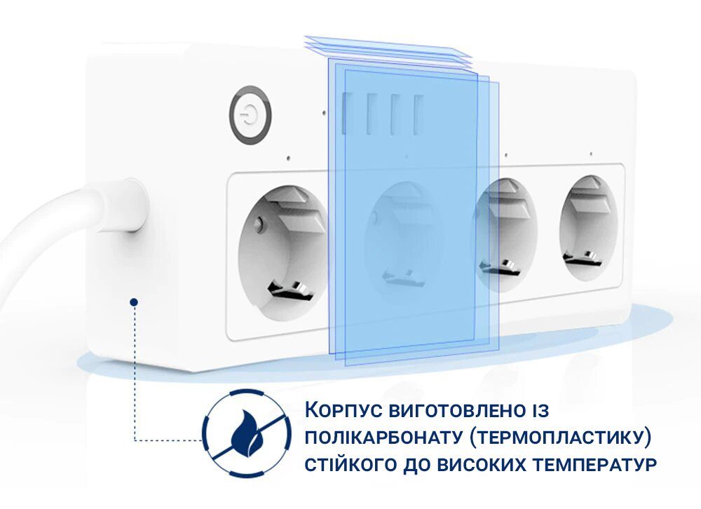 Розумний мережевий фільтр з WiFi підключенням USmart IS-03w, подовжувач на 4 розетки + 4 USB, підтримка Tuya, Android / iOS 8