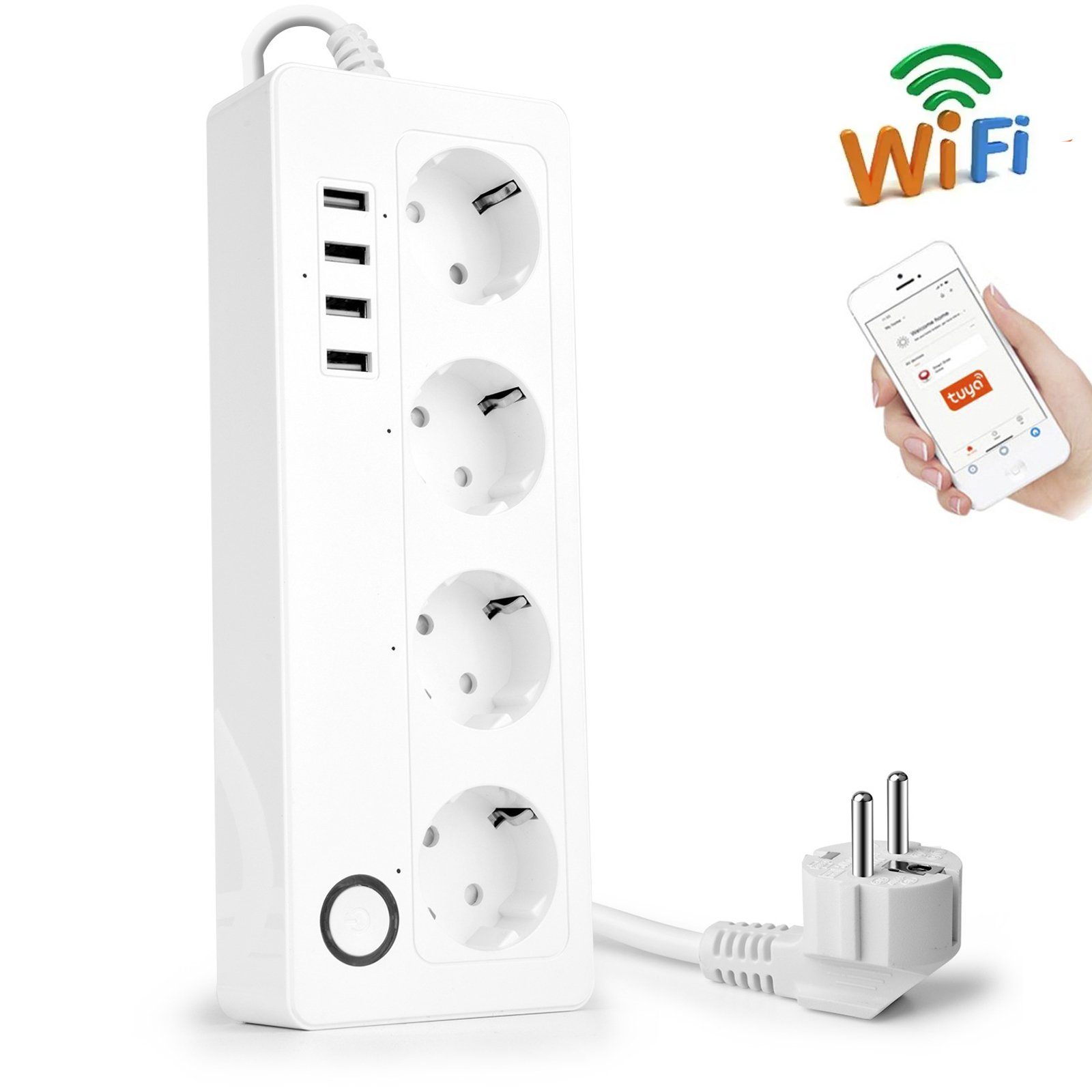 Розумний мережевий фільтр з WiFi підключенням USmart IS-03w, подовжувач на 4 розетки + 4 USB, підтримка Tuya, Android / iOS