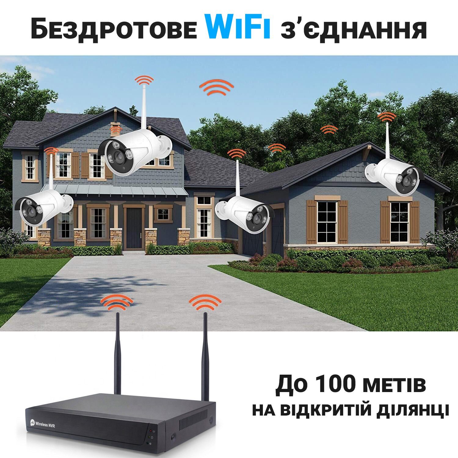 Бездротовий WiFi комплект відеоспостереження на 4 камери USmart ICK-01w, підтримка розумного дому Tuya, 2 Мп, FullHD 6