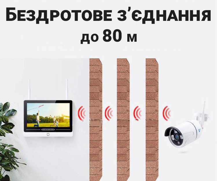 Бездротовий WiFi комплект відеоспостереження на 8 камер з монітором USmart ICK-04w, підтримка Tuya, 2 Мп, FullHD 6