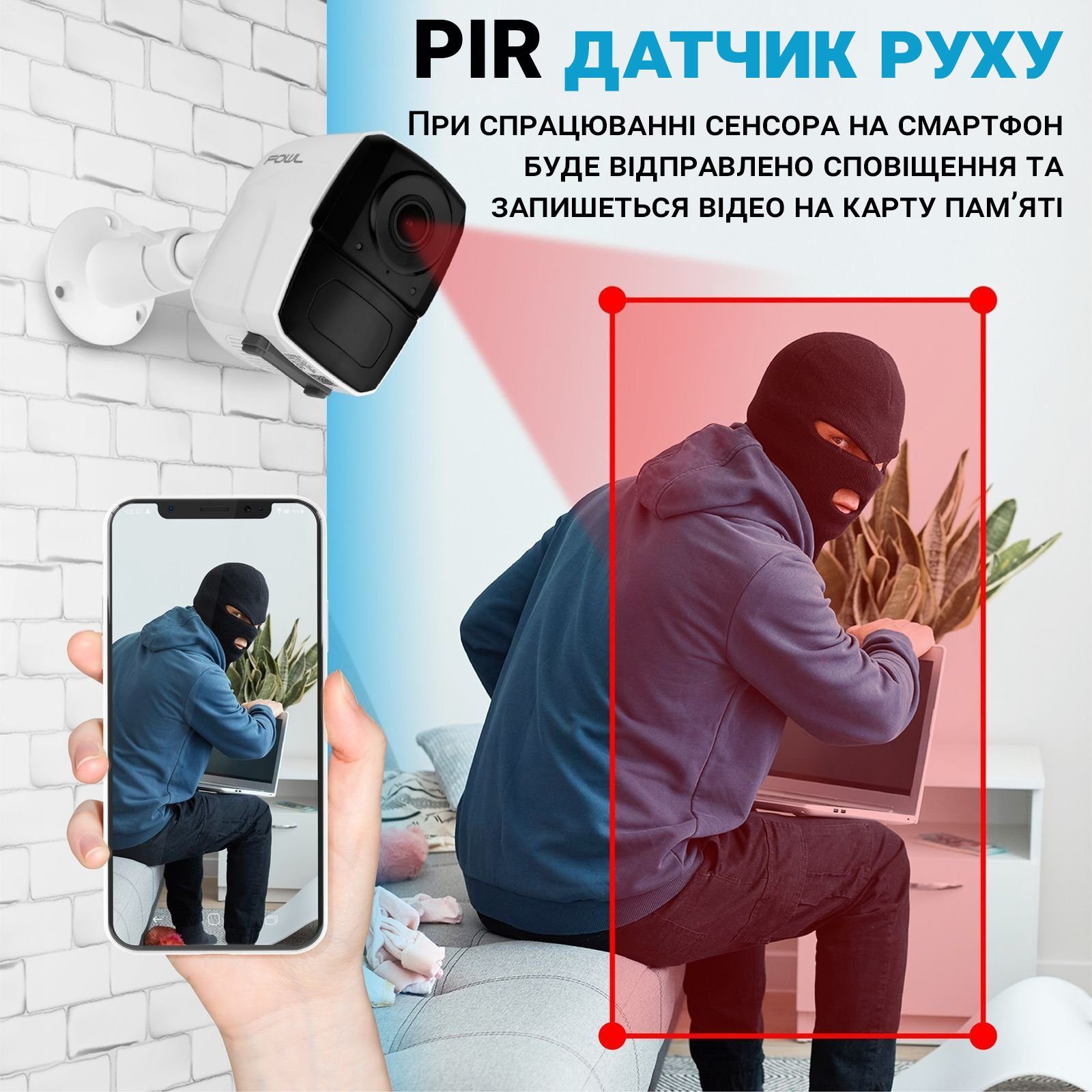 Автономна вулична WiFi камера відеоспостереження Camsoy F1, з датчиком руху та нічним баченням, White 7