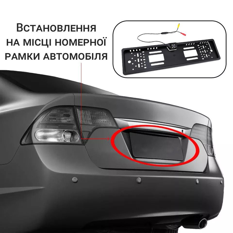 Автомобільна камера заднього виду в номерній рамці номерного знаку Podofo K0230P, з підсвічуванням та поворотним механізмом, IP68, 170° 4