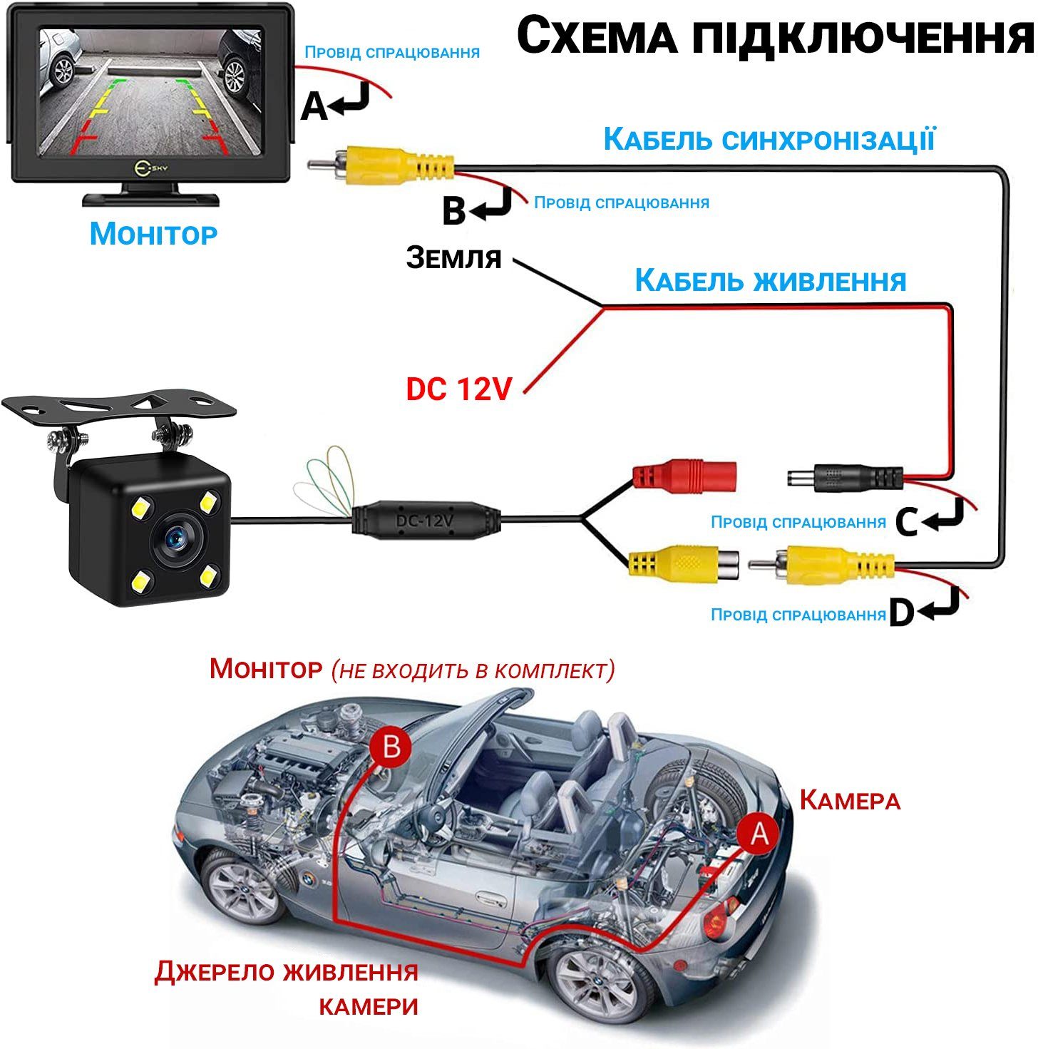 Автомобільна камера заднього виду з LED підсвіткою Podofo R0003A2P | паркувальна камера для автомобіля, IP66, 170 ° 11