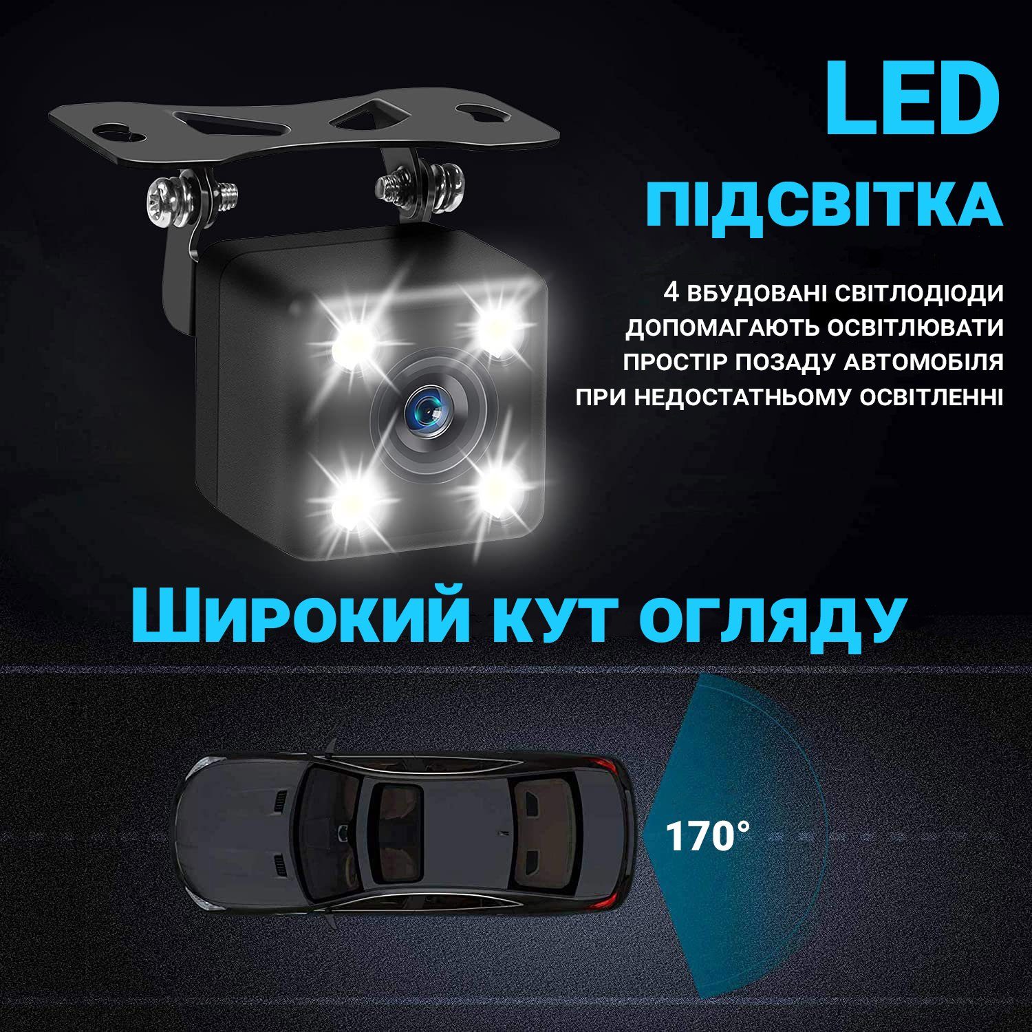 Автомобільна камера заднього виду з LED підсвіткою Podofo R0003A2P | паркувальна камера для автомобіля, IP66, 170 ° 10